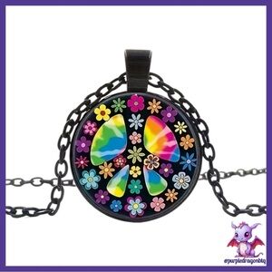 Colorful Floral Peace Sign Pendant Necklace